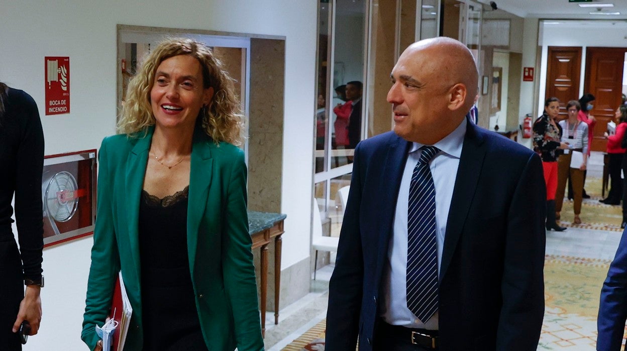 Meritxell Batet y Rafael Simancas, a su llegada a la Junta de Portavoces del martes