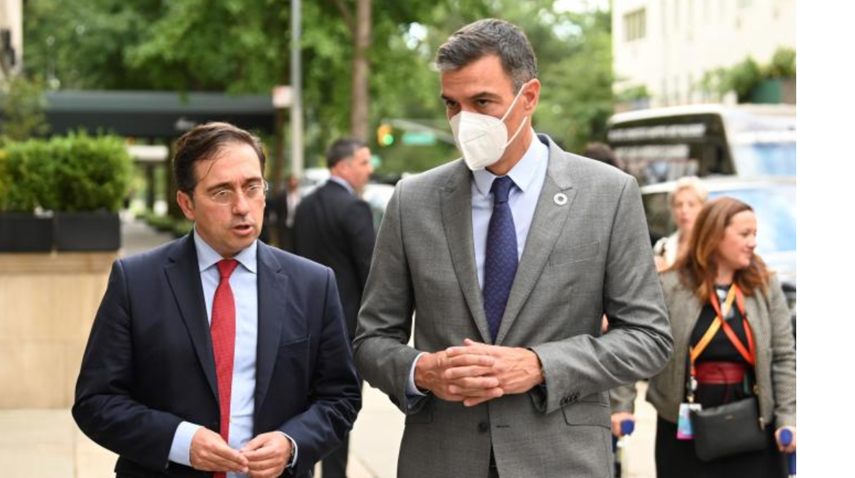 Pedro Sánchez yJosé Manuel Albares en la Asamblea General de Naciones Unidas