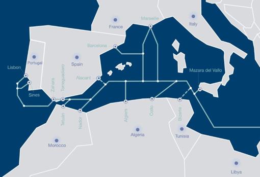 Mapa de conexiones a través del cable submarino que llegará a Alicante