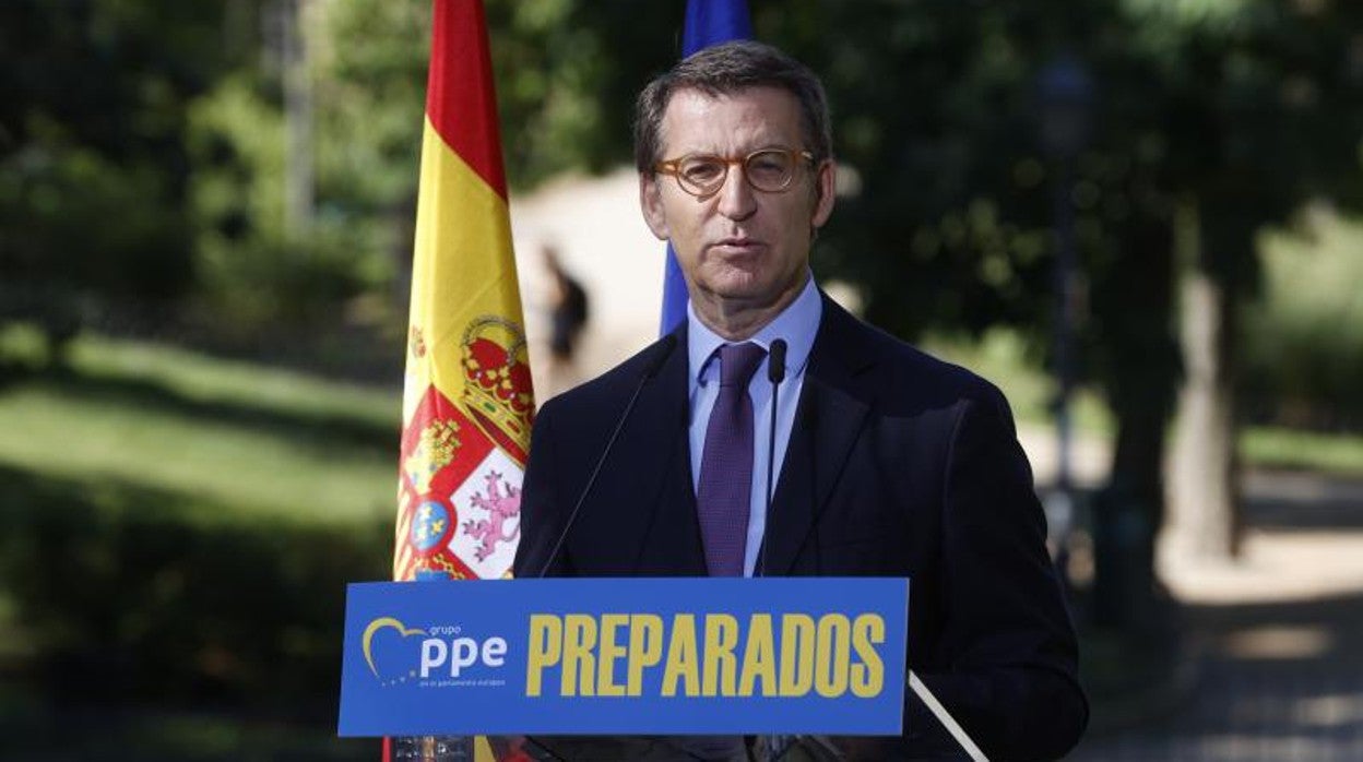 El presidente del PP, Alberto Núñez Feijóo, en un acto por Europa en Madrid