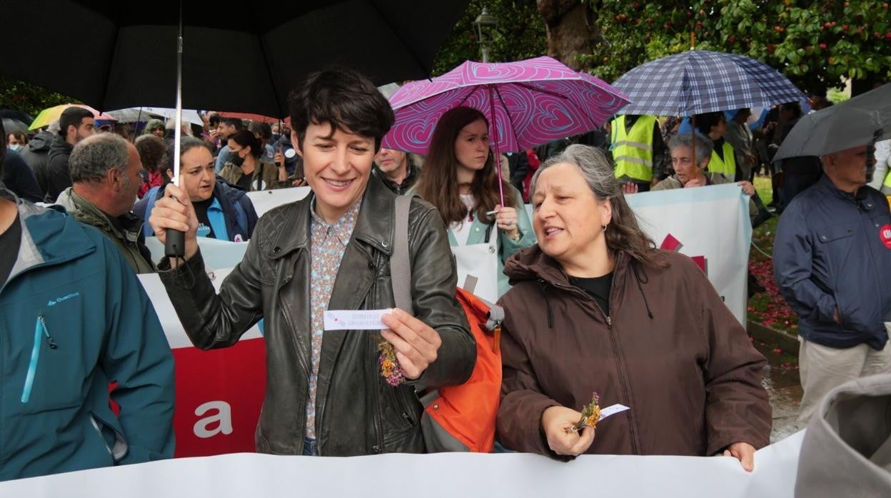 Ana Pontón, durante la manifestación de este martes en Santiago