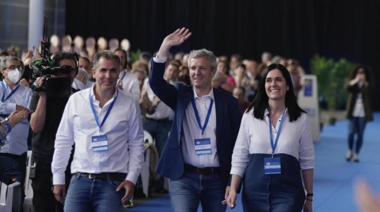 Rafa Domínguez, Alfonso Rueda y Paula Prado en el congreso del PPdeG, celebrado en Pontevedra