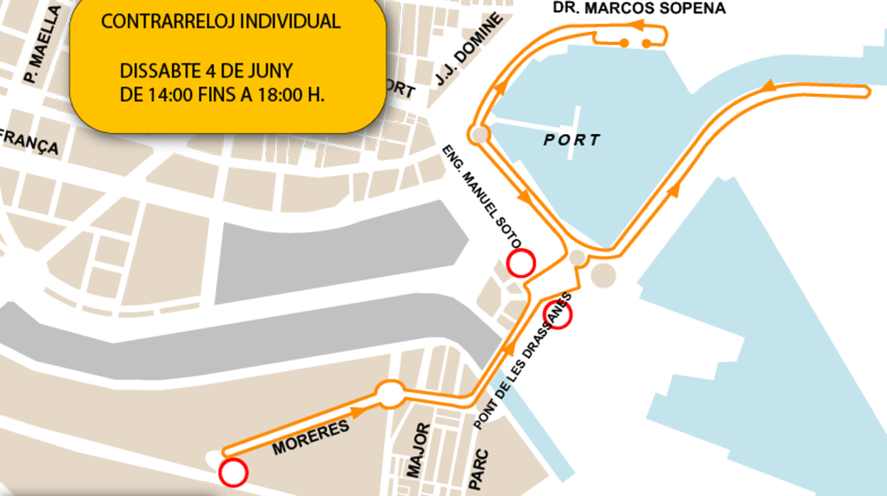 Mapa del recorrido del cameponato de España de ciclismo adaptado que se celebra en Valencia