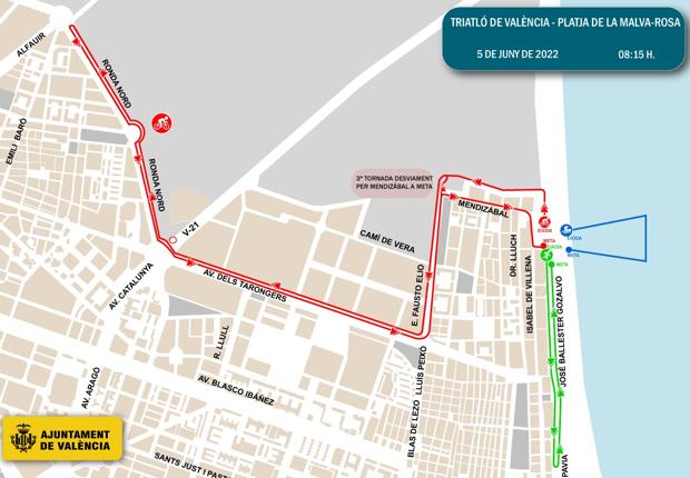 Calles cortadas y prohibido aparcar en Valencia del viernes 3 al domingo 5 de junio por el triatlón de la Malvarrosa