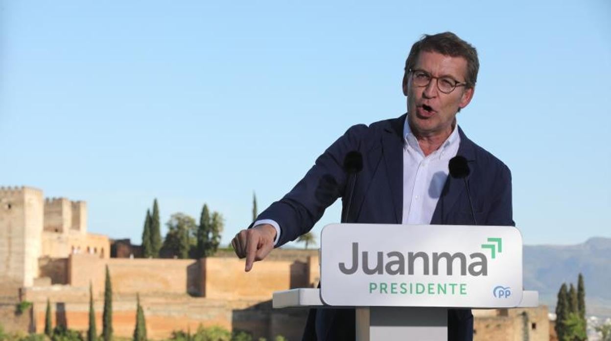 El presidente del Partido Popular, Alberto Núñez Feijóo, durante el acto electoral