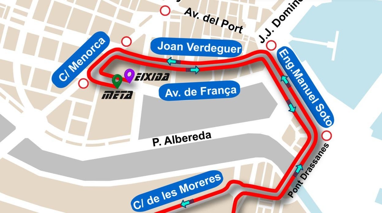 Mapa del recorrido de la Carrera Marta Fernándes de Castro del 11 de junio en Valencia