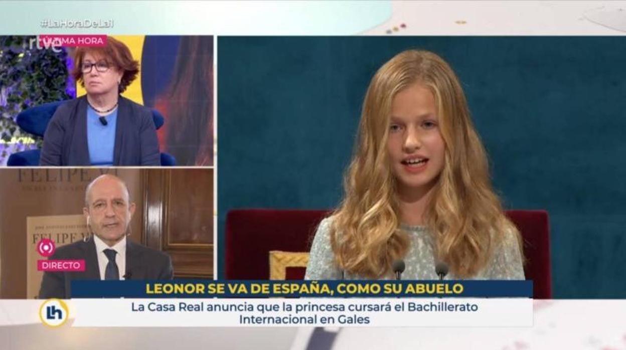 Rótulo sobre la Princesa Leonor que TVE mantuvo en pantalla durante dos minutos. El mensaje decía «Se va de España, como su abuelo»