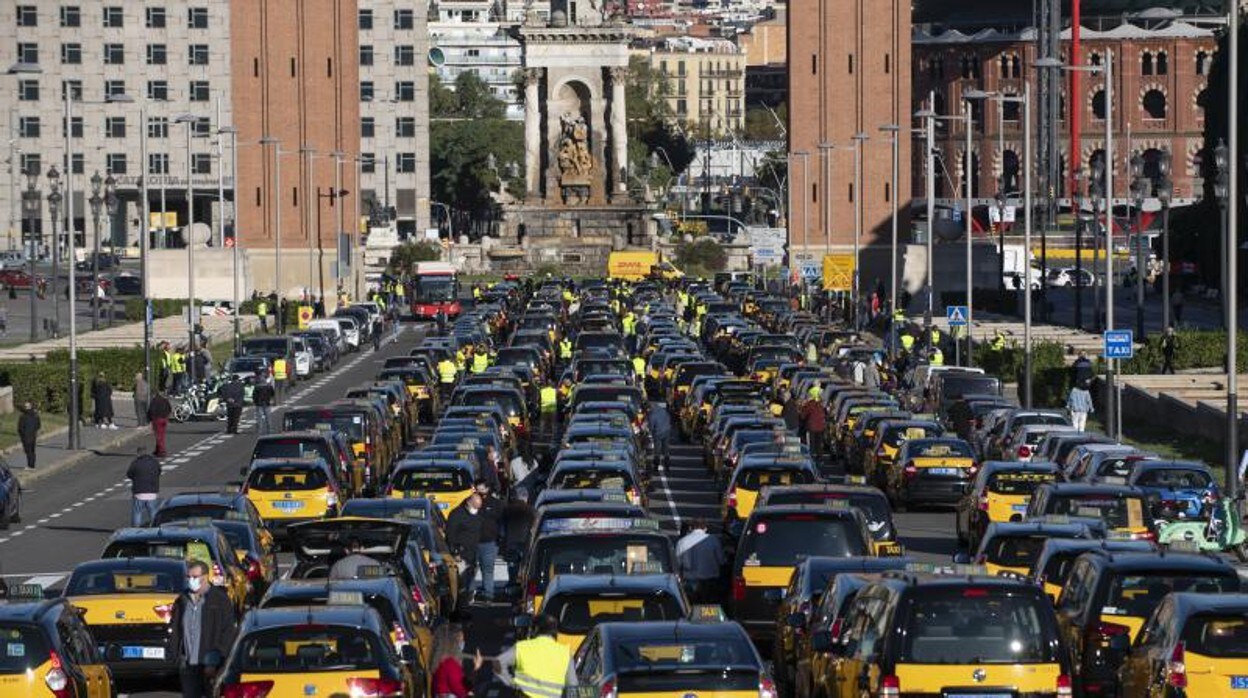 Una protesta del sector del taxi en Barcelona, en una imagen de archivo