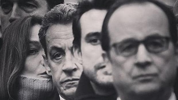 De izquierda a derecha, Bruni, Sarkozy Blevennec y Hollande