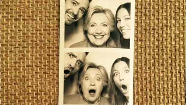 Justin Timberlake, Hillary Clinton y Jessica Biel en el fotomatón