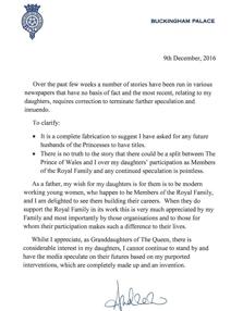 Comunicado oficial enviado por el Palacio de Buckingham