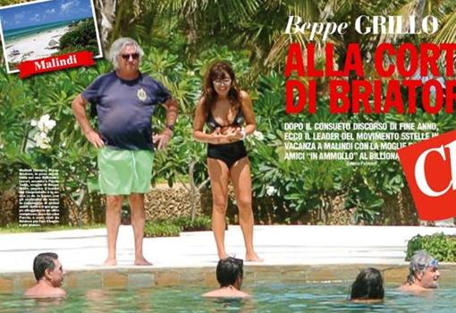 Reportaje de «Chi», publicado hace dos años, donde aparece Grillo (en la piscina, a la derecha) con Briatore