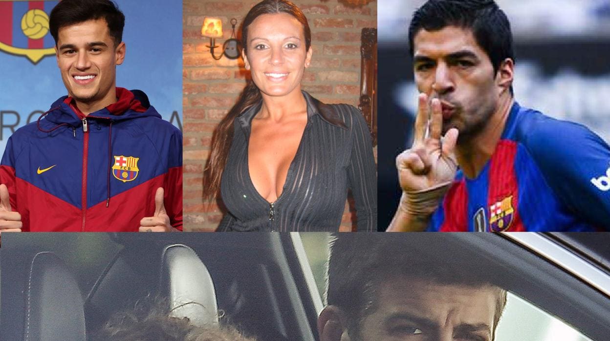 Philippe Coutinho, Sonia Monroy, Luis Súarez y Shakira y Piqué