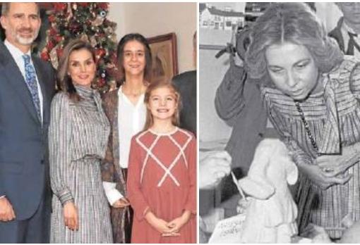 La Reina Letizia, el pasado mes de enero; Doña Sofía con el mismo vestido, en 1984