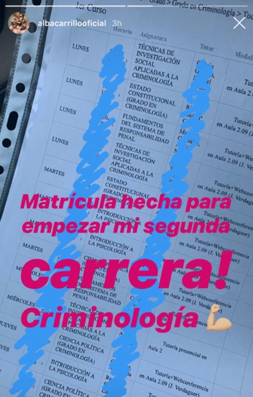 La sorprendente carrera en la que se ha matriculado Alba Carrillo