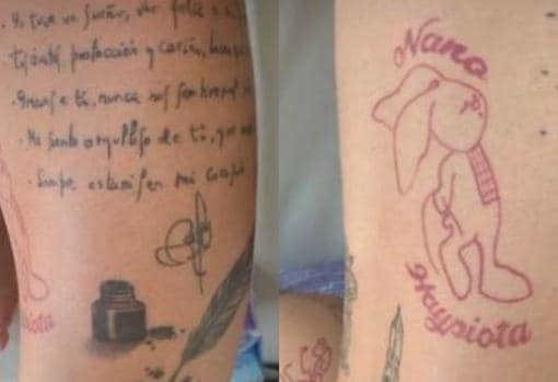 A la izquierda, un tatuaje dedicado a su padre. A la derecha, un conejo dedicado a sus hijos