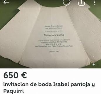 La insólita cantidad que piden por la invitación de boda de Isabel Pantoja y Paquirri en Wallapop