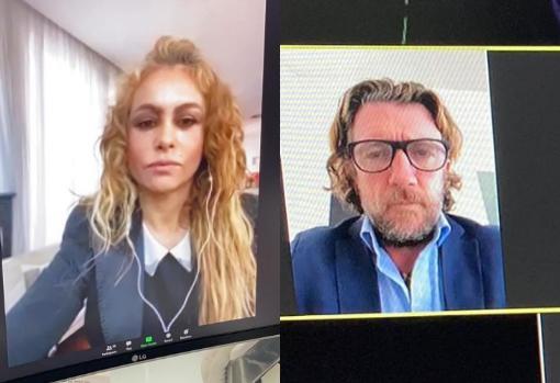 Paulina Rubio y Colate, el pasado jueves, durante la audiencia de emergencia que el empresario solicitó a la Corte de Miami, donde solicitó al juez la custodia temporal de su hijo