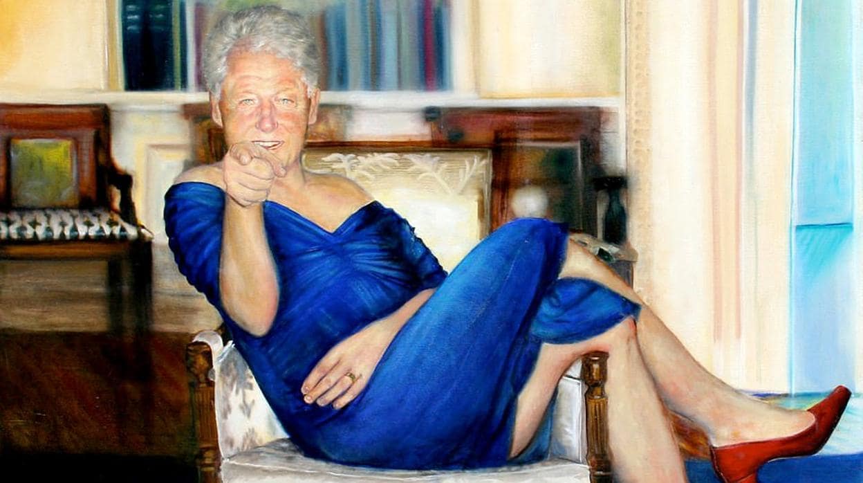 Retrato de Bill Clinton con vestido y tacones en un cuadro hallado en una de las mansiones del pedófilo Jeffrey Epstein