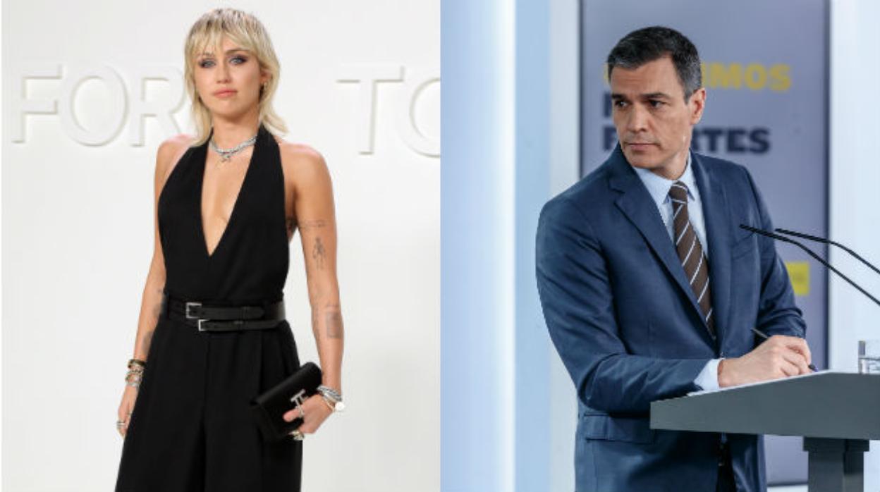 La cantante Miley Cyrus y el presidente del Gobierno, Pedro Sánchez