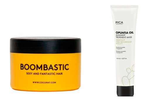 De izquierda a derecha: Mascarilla ultranutritiva Boombastic de Cocunat (34,95 €); Mascarilla capilar Opuntia Oil Mask de Rica (35 €).