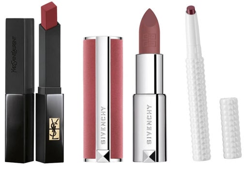 De izquierda a derecha: Rouge Pur Couture The Slim Velvet Radical de Yves Saint Laurent Beauté (24,95 €); Le Rouge Sheer Velvet de Givenchy Beauty (35 €); Pintalabios nutritivo Epic Kiss de KVD Beauty (22,99 €, solo en Sephora).