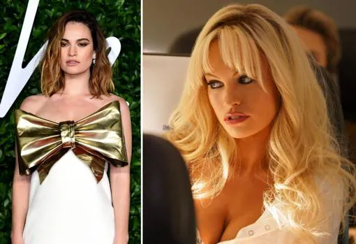 A la izquierda, la actriz sin caracterizar; a la derecha, transformada en Pamela Anderson