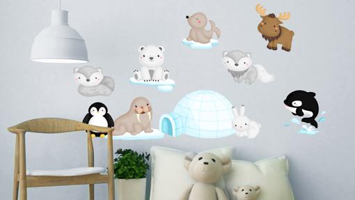 Vinilo decorativo infantil con animales del Ártico.
