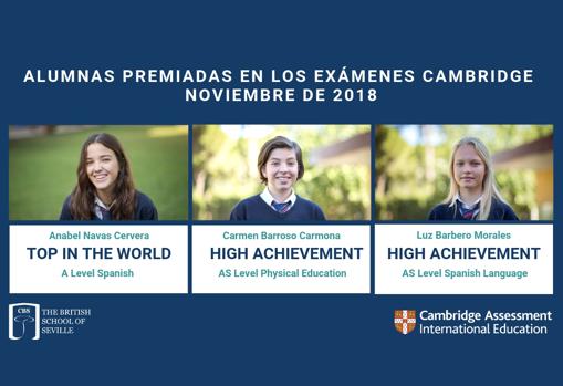 Tres alumnas del CBS reciben Premios Cambridge en los exámenes de noviembre de 2018