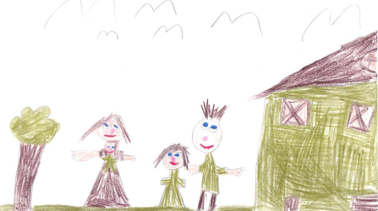 Un dibujo de una familia