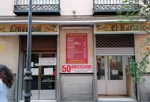 Fachada del restaurante El Bierzo, en el 16 de la calle de Barbieri de Madrid, en el barrio de Chueca
