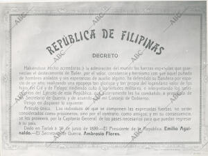Decreto por el que la República de Filipinas permitía a los héroes de Baler,...
