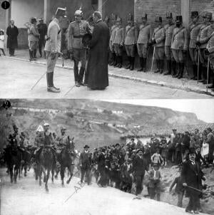 S.M. el Rey Conversando con el coronel director y el Capellan