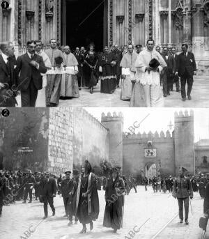 S.M. doña victoria Eugenia Acompañada del cardenal Almaraz y cabildo al salir de...
