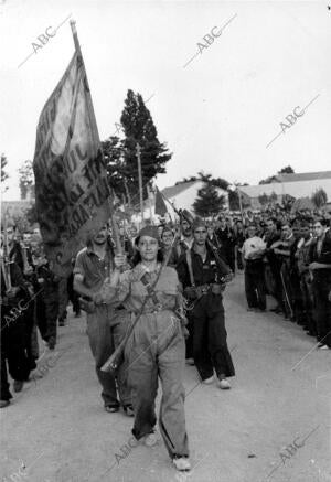 La Abanderada en el desfile de una de las Compañías de la columna mangada en...