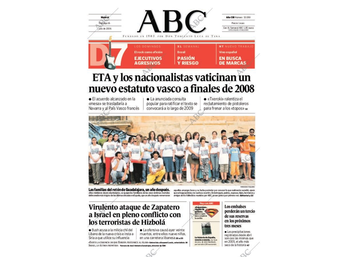 Periódico ABC MADRID 16-07-2006,portada foto