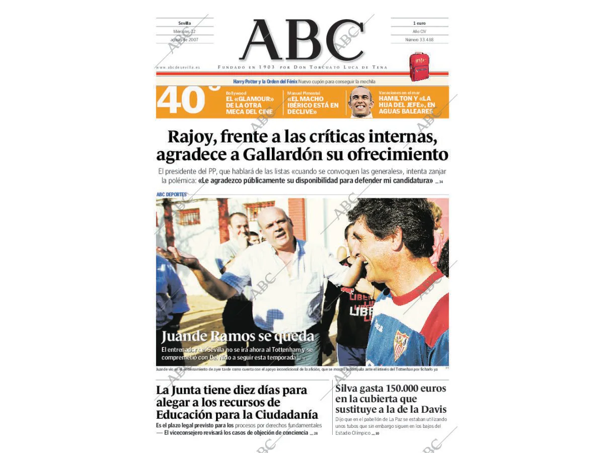 Periódico ABC SEVILLA 22-08-2007,portada - Archivo ABC