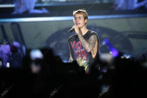 Justin Bieber durante el concierto que ha ofrecido en el Palau Sant Jordi de...
