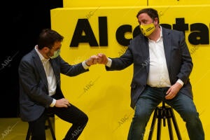 Mitin de Erc con Raúl Romeva, oriol Junqueras y Pere Aragonés
