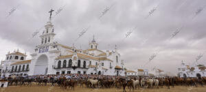 La aldea del Rocío ha acogido el paso de la tropa equina ante el Santuario de la...