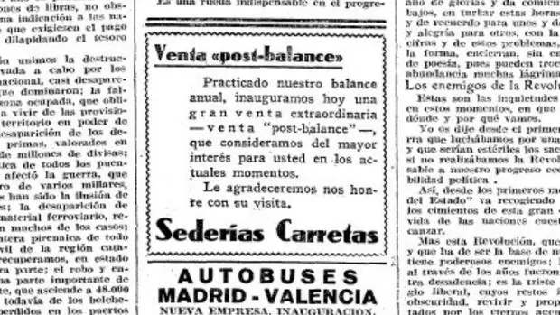 El primer anuncio de rebajas de enero de Sederías Carretas el 2 de enero de 1940 en ABC