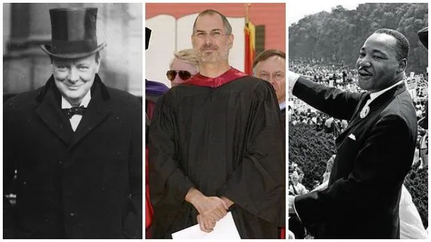 De izquierda a derecha: Winston Churchill, Steve Jobs y Martin Luther King