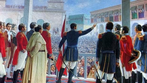 San Martín proclama la independencia del Perú en 1821., por Juan Lepian