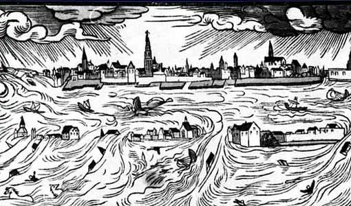 Dibujo de Hans Moser de la Inundación de Todos los Santos de 1570