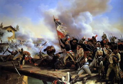 Napoleon Bonaparte liderando la batalla de Arcole, en 1796