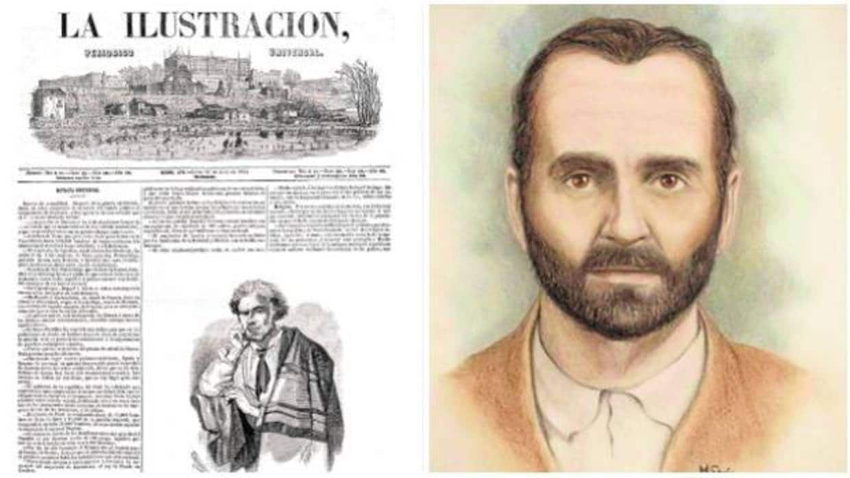 Retrato de Romasanta y página del periódico «La Ilustración» informando de sus crímenes