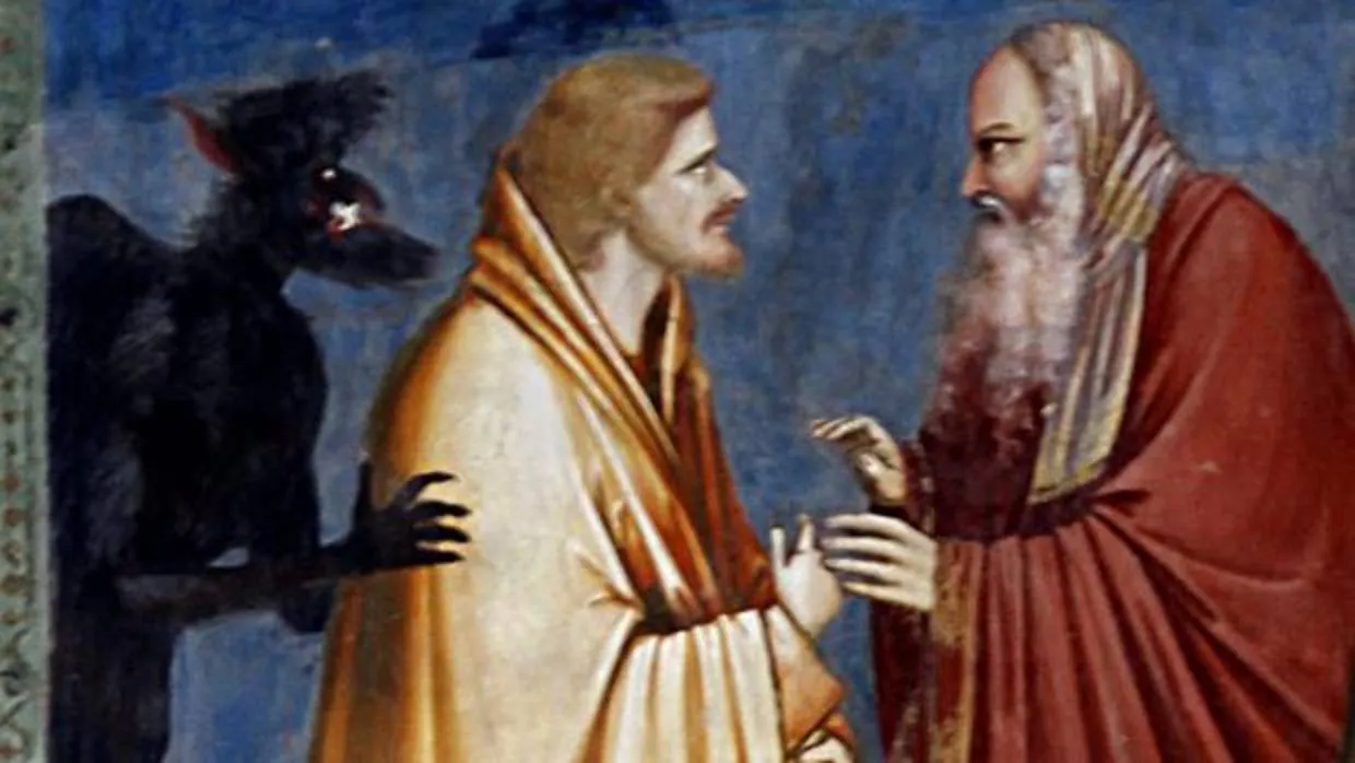 Judas Iscariote, de amarillo, recibiendo la paga por la Traición. Fresco de Giotto di Bondone,