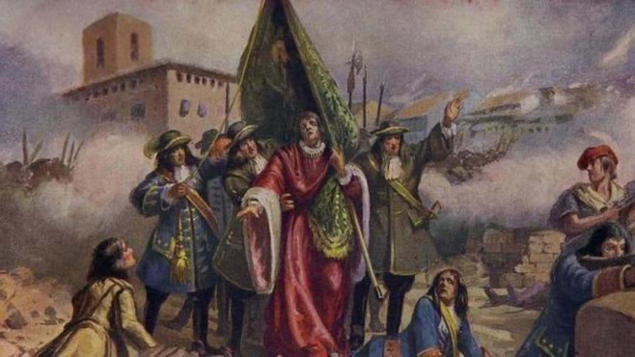 Representación pictórica de Rafael Casanova en la defensa de Barcelona