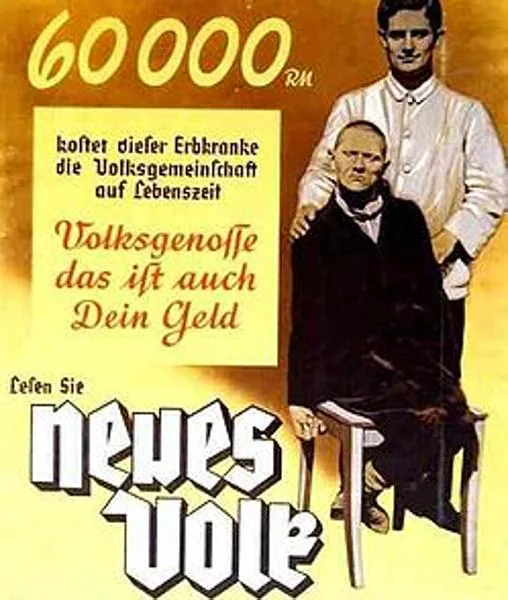 Cartel alemán en el que alude a la importancia de la eugenesia para evitar que los «disminuídos» arruinen al estado
