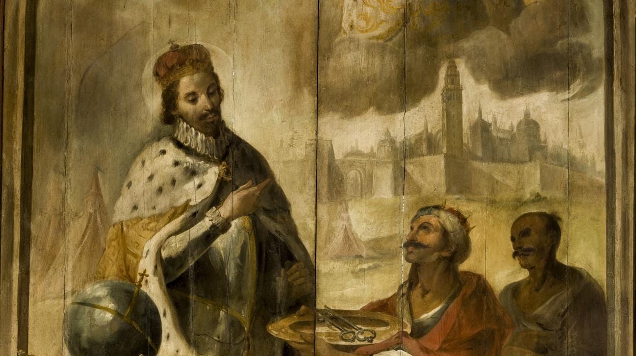 Tabla que muestra a Axataf entregando a Fernando III las llaves de Sevilla, una ciudad que conquistó una década después de Córdoba